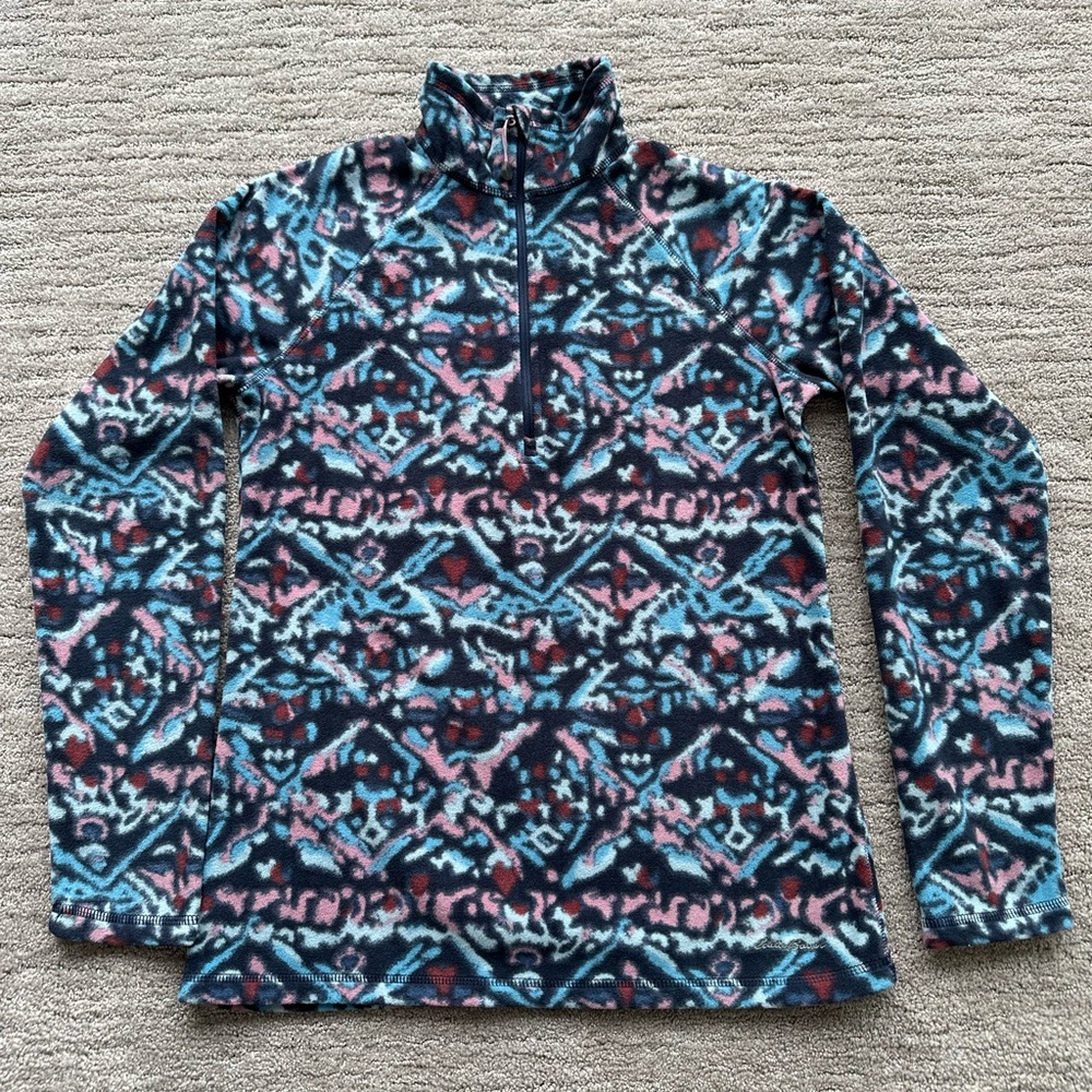 Eddie Bauer Women's Quater Zip Up Fleece - Blue and Pink Pattern